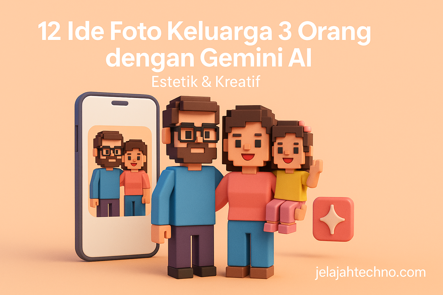 Ubah foto keluarga 3 orang jadi lebih estetik dengan Gemini AI. Nikmati latar gurun sunset, taman sakura, atau rumah joglo klasik.