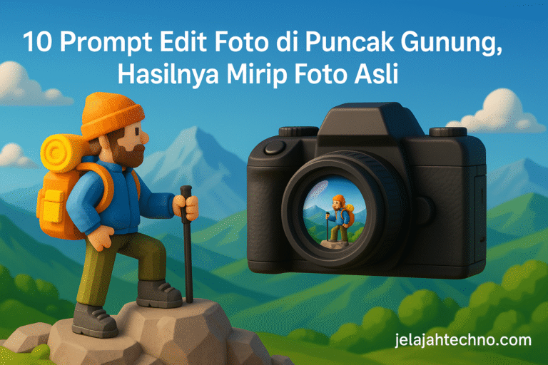 Prompt Gemini AI untuk edit foto di puncak gunung? Berikut 10 contoh prompt detail agar hasilnya realistis, estetik, dan natural seperti asli.