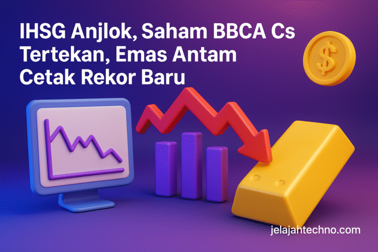 IHSG kembali melemah akibat perang dagang AS–China dan politik Jepang. Saham perbankan besar ikut terpukul, harga emas Antam melonjak.