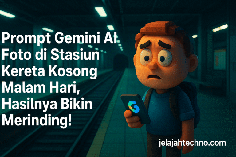 Ciptakan foto sinematik dan misterius dengan Gemini AI! Simak kumpulan prompt untuk hasil foto di stasiun kereta kosong saat malam hari.