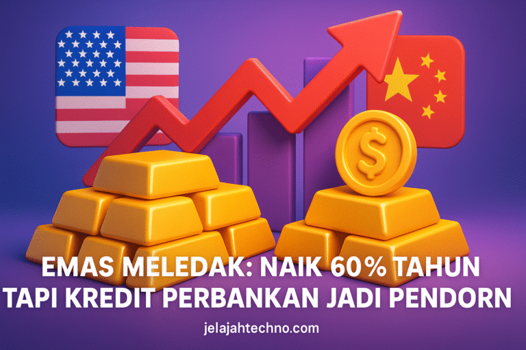 Harga emas melonjak 60% lebih, dorongan dari ketegangan geopolitik, prediksi pemangkasan suku bunga, dan arus investasi ke logam mulia.