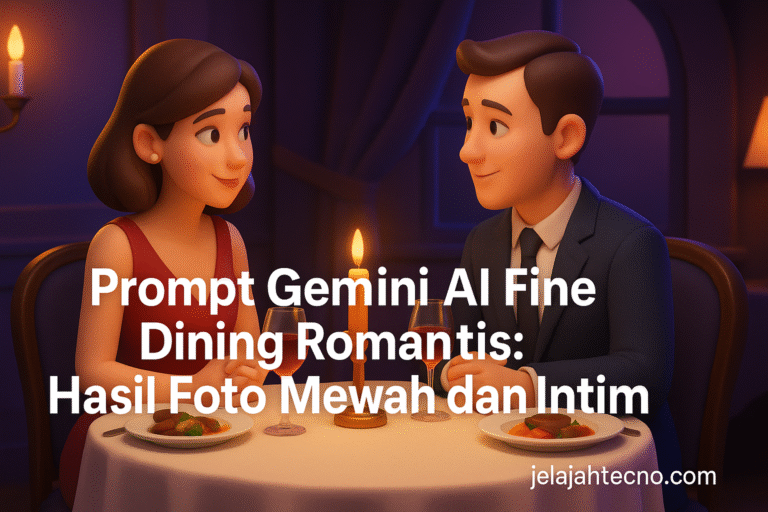 Ingin punya foto ala dinner romantis di restoran elegan? Gunakan prompt Gemini AI fine dining untuk hasil foto berkelas dan sinematik.