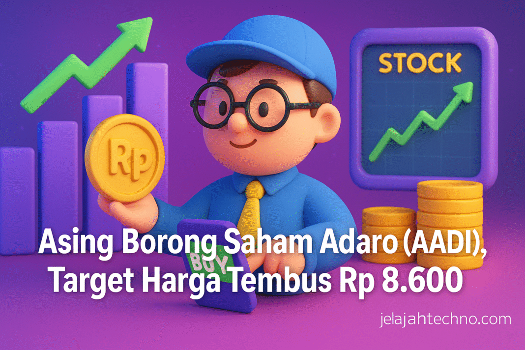 Investor asing beli bersih saham Adaro Rp 295,64 miliar. BRI Danareksa rekomendasikan buy di Rp 7.700–7.800, target harga Rp 8.325–8.600.