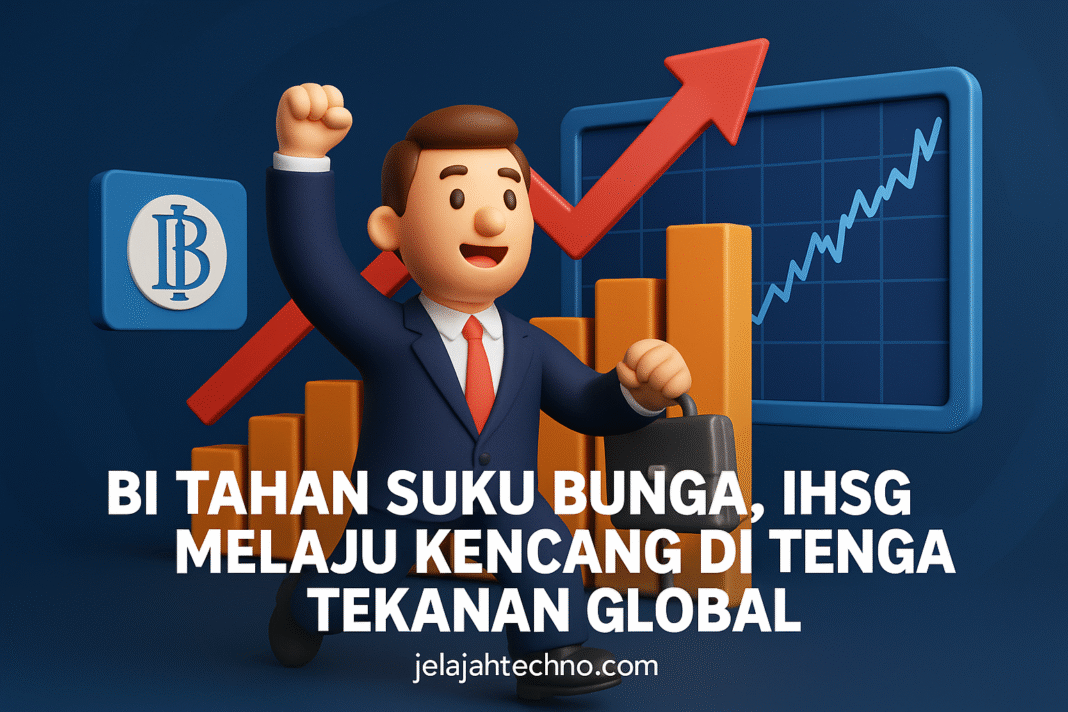 Bank Indonesia menahan BI-Rate di 4,75% dan IHSG langsung menguat 1,3%. Sentimen positif dorong saham perbankan dan energi kembali naik.