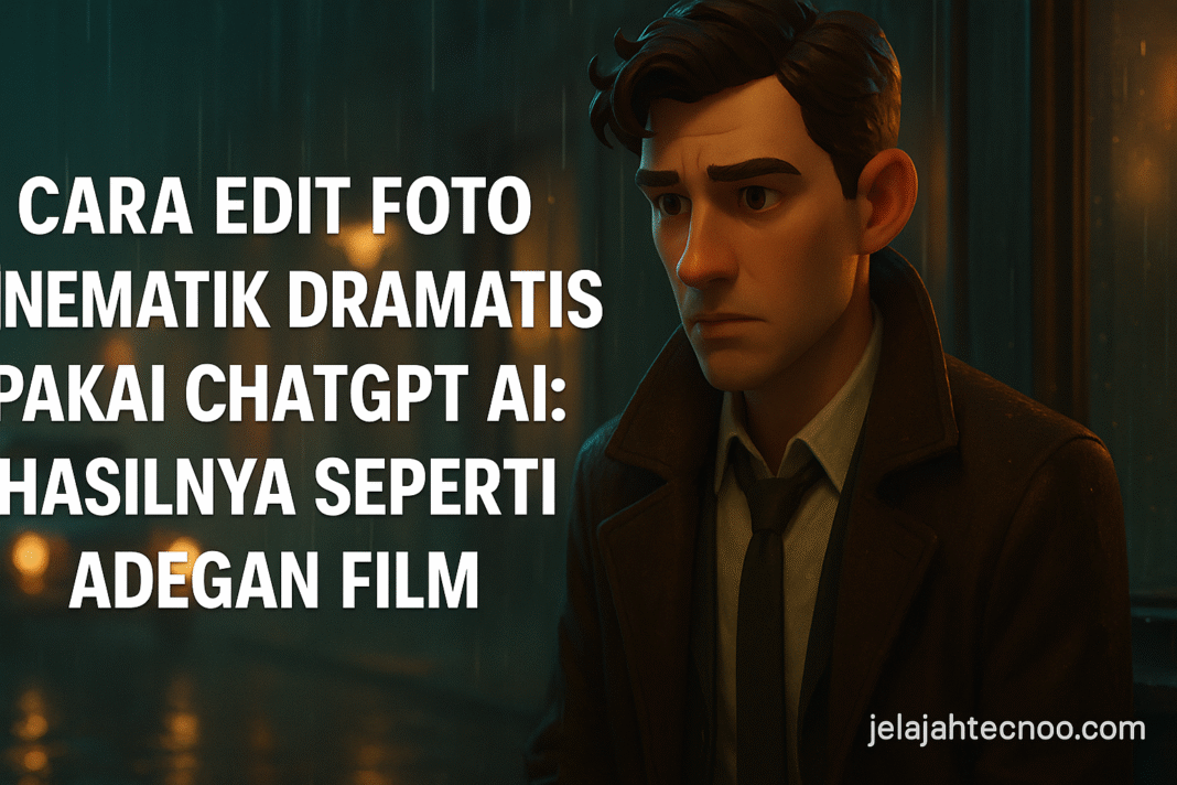 Cara edit foto sinematik dan Gunakan 4 prompt terbaik untuk hasil foto realistis, penuh bayangan, dan atmosfer film noir profesional.