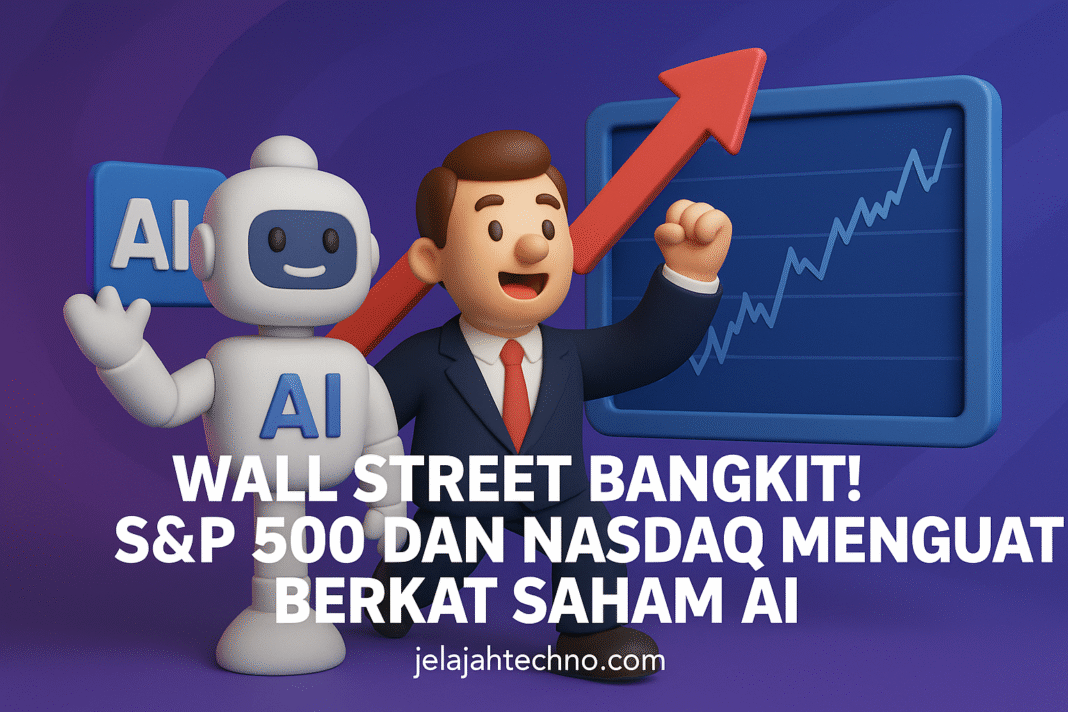 Indeks S&P 500 dan Nasdaq naik signifikan usai lonjakan saham AI seperti Nvidia dan Oracle. Optimisme laba korporasi dorong reli pasar.