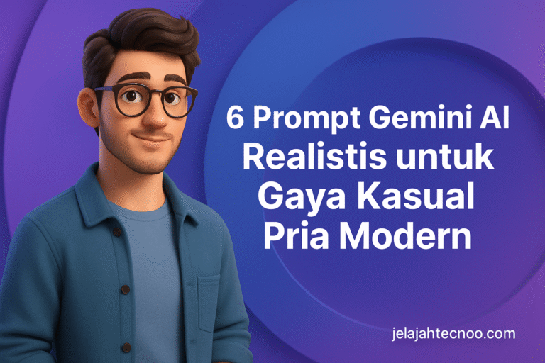 Ciptakan kesan natural dan elegan lewat 6 Prompt Gemini AI pria kasual. Visual realistis, tekstur nyata, dan pencahayaan lembut.