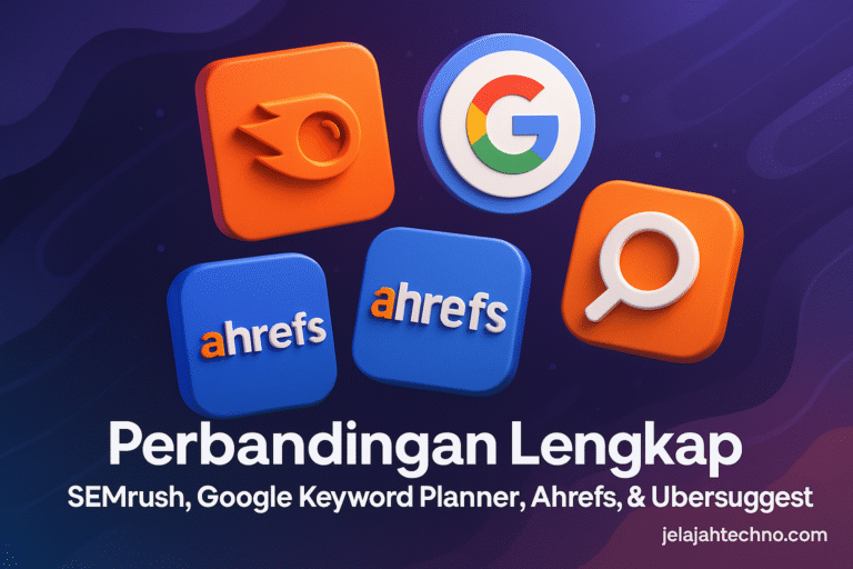 Bandingkan fitur, data, harga, dan use case SEMrush, Keyword Planner, Ahrefs, dan Ubersuggest untuk strategi SEO Indonesia.