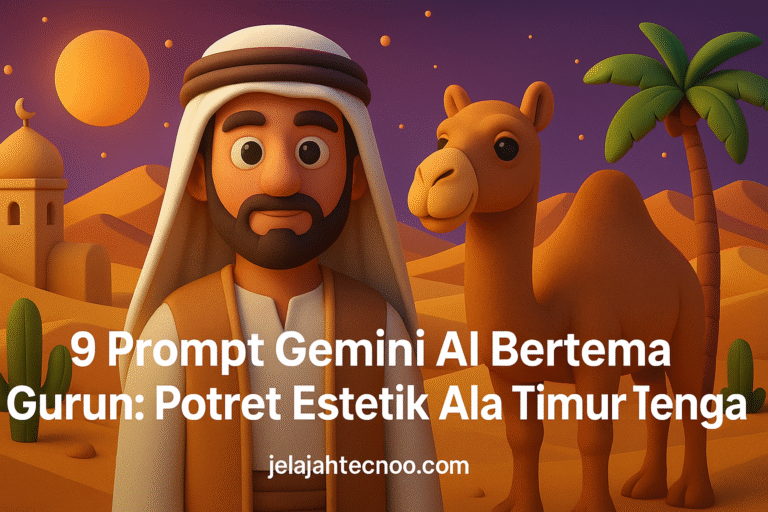 Gunakan Gemini AI untuk hasilkan foto gurun bergaya Timur Tengah. Mulai dari penunggang unta hingga langit malam bertabur bintang,