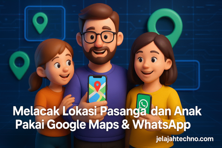 Gunakan fitur live location dan share lokasi WhatsApp atau Google Maps untuk memantau keluarga secara aman dan akurat.